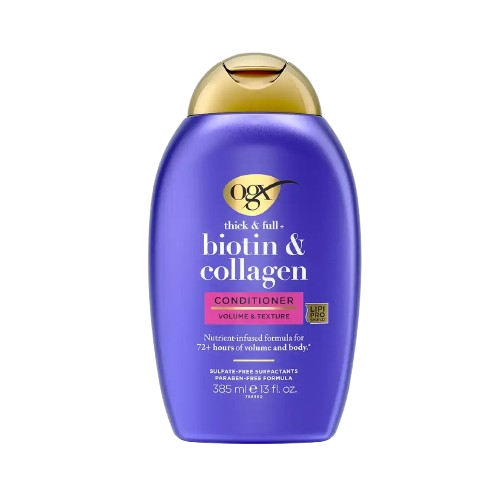 biotin-and-collagen-conditioner-13oz-FOP-cloudy-gradient-removebg-preview OGX Biotin & Collagen Conditioner VOLUMIZE – 385ml - Image 1